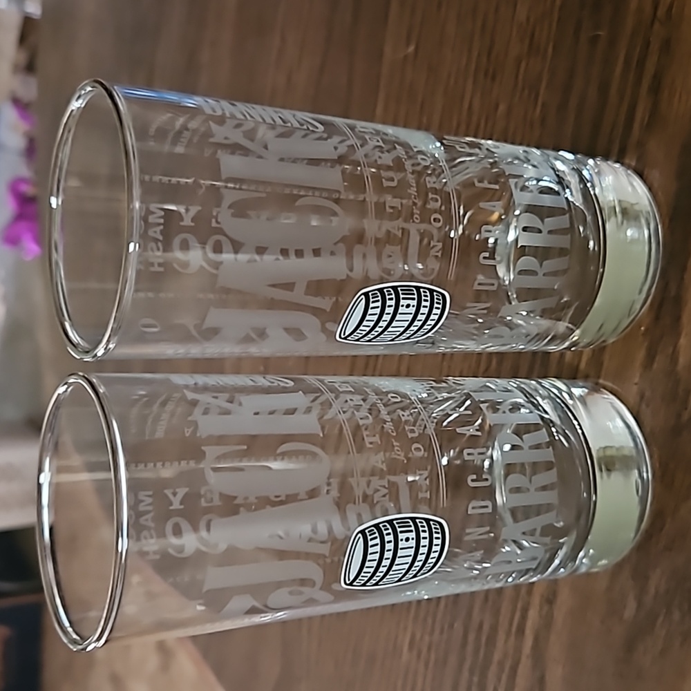 JACK DANIEL’S Whiskey Barrel  No.7 Highball Glasses-Pair-7"T-EC
